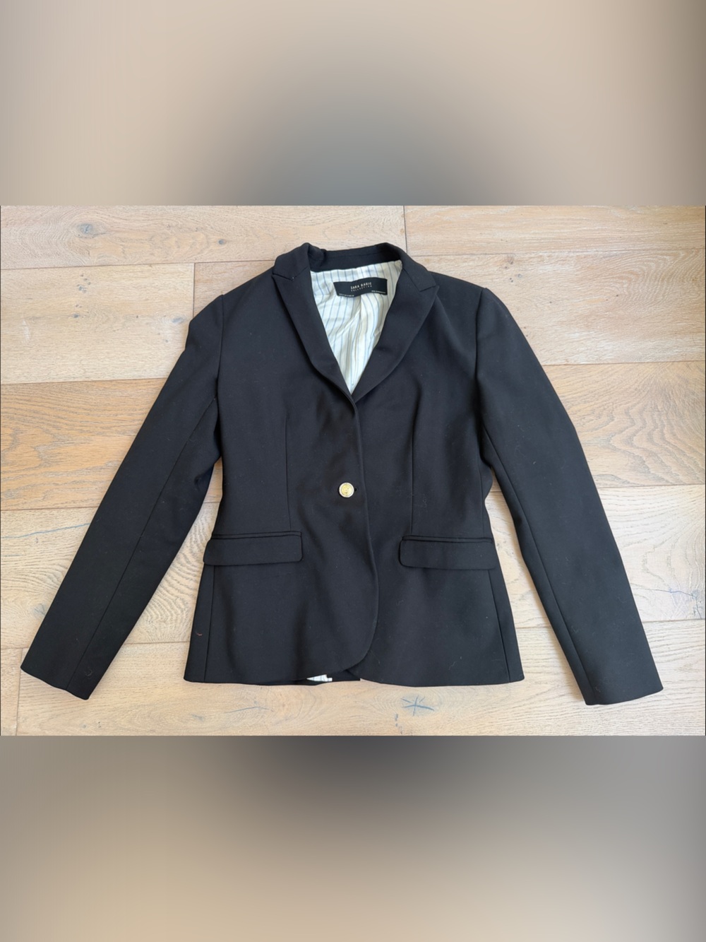 Zara Black Women's Single-Button Blazer with Gold Button